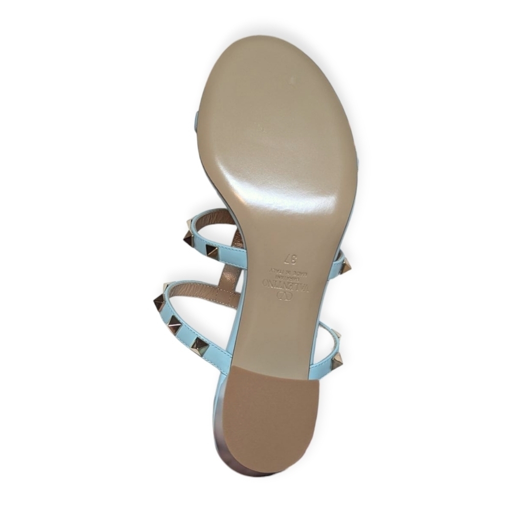 Valentino Garavani Rockstud 60 Caged Block-Heel Slide Sandals Size 7 Acquamarina - Picture 8 of 13